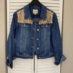 Denim jacket with gold sequins